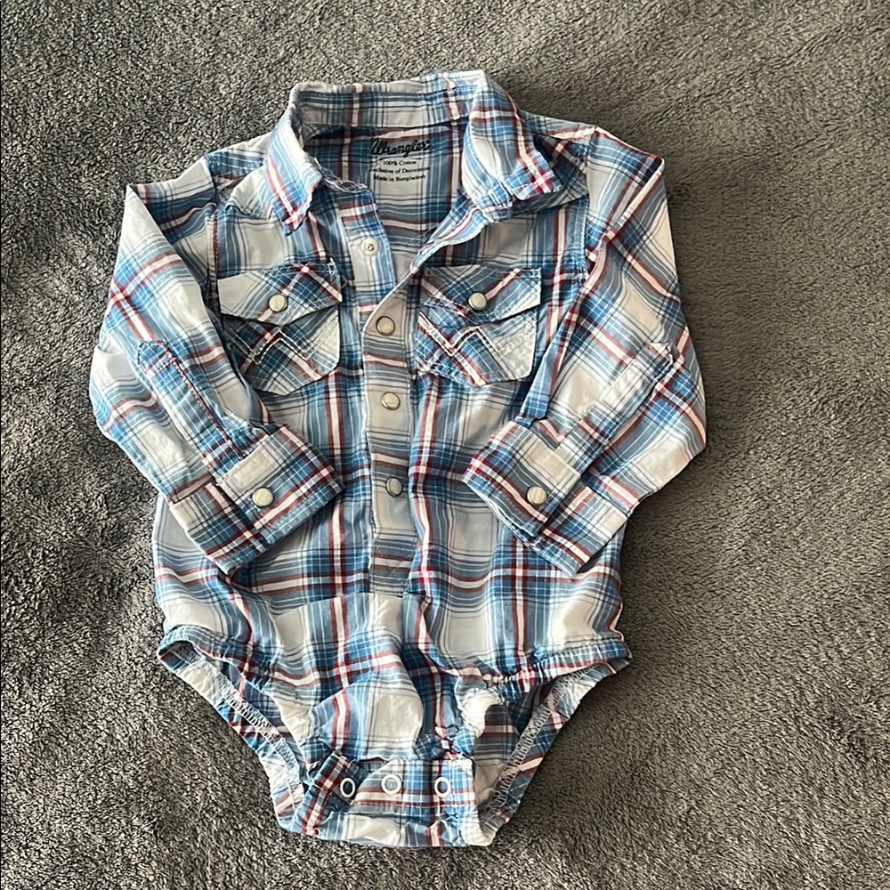 Wrangler Infant Plaid Bodysuit in Blue and Red